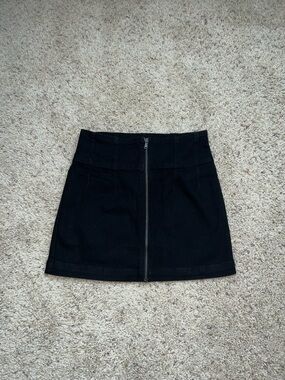 We The Free Black Front Zip A-Line Mini Skirt